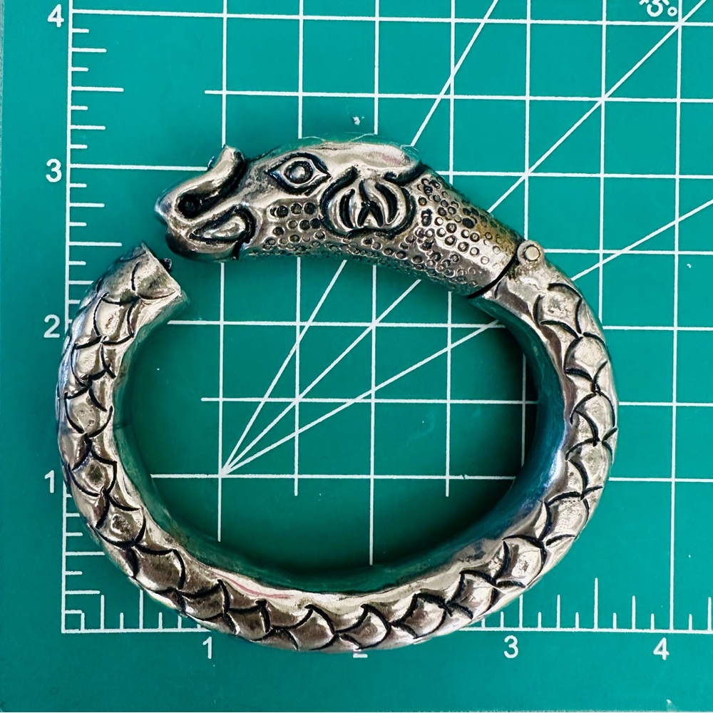 Vintage Artisan Elephant Snake Oxidized Sterling Silver Bangle Bracelet, Rare - Picture 6 of 9